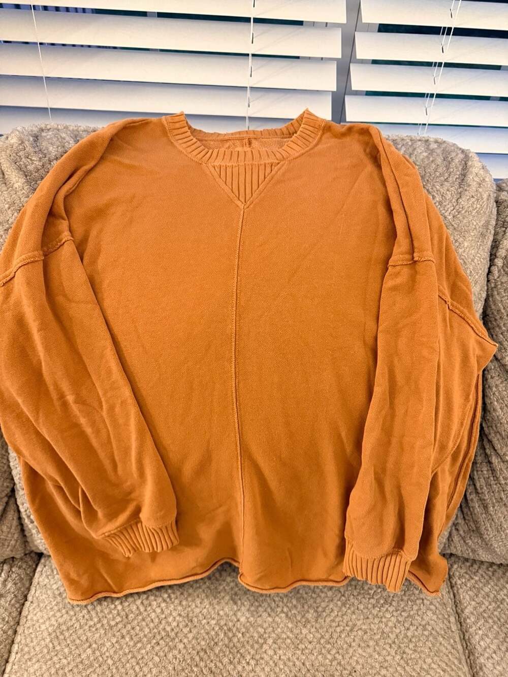 Aerie Burnt Orange Ribbed Oversized Crew Neck Sweatshirt